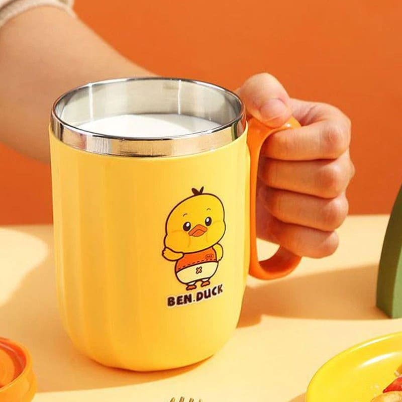 Kids Cartoon Insulated Mug, Stainless Steel Mug with Lid for Kids, Milk Drinking Mug for Kids, Insulated Vacuum Coffee Cup
