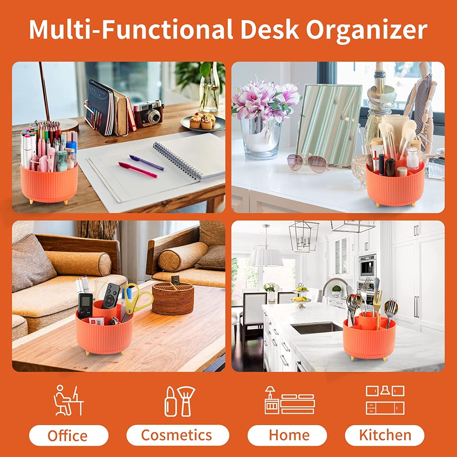 Versatile Desk Organizer, Multi Compartment Storage Box, 360°Rotating Desktop Makeup Brushes Organizer, Portable Stationary Holder, Skincare Pen Organizer Stand, 5 Slots 360 Degree Rotating Desk Organizers