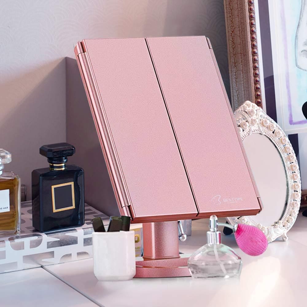 LED Zooming Mirror, 22 LED Light Makeup Mirror, Magnifying Cosmetic Mirror, 180 Rotation Adjustable Touch Dimmer Table Makeup Mirrors, Tri Fold Makeup Mirror, Smart Complementary Makeup Mirror, Vanity Dimmer Beauty Table Mirror