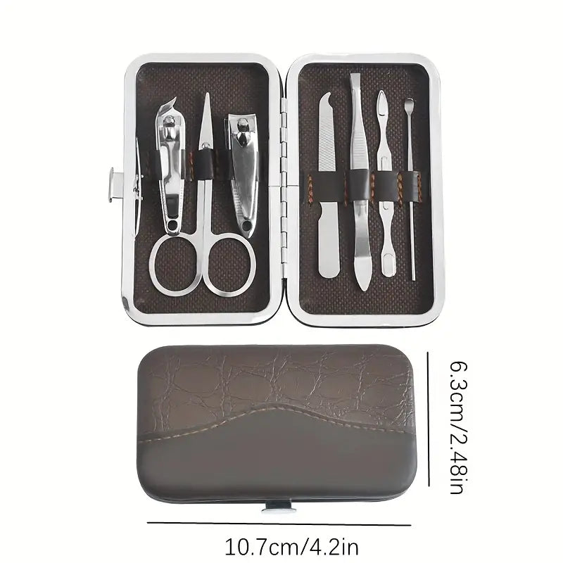 7 In 1 Manicure Kit, Carbon Steel Professional Pedicure Kit, Nail Scissors Grooming Kit with Leather Travel Case, Men Women Manicure Pedicure Kit, Nail Care Tool For Home Use