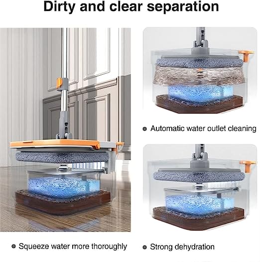 Square Bucket Mop, Double Deck Separation System Spin Mop, Hand Free Lazy Squeeze Mop, Automatic Magic Floor Mop, 360 Degree Rotating Mop, Self Wringing Flat Mop, Wet and Dry Square Mop, Multipurpose Cleaning Mop