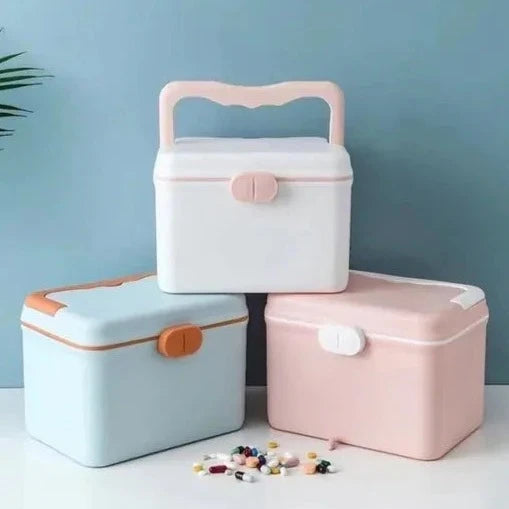 Double Layer Medicine Box, Family Travel Portable First Aid Box, Medicine Storage Box, Family Nursing Medicine Box, Large Capacity Emergency Medical Small Medicine Box