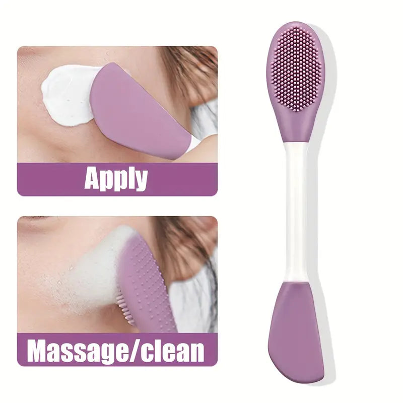 Double Head Silicon Facial Brush, Silicon Facial Massage Cleaning Brush, DIY Mud Film Scraper Facial Care Tool, Face Mask Clay Mask Applicator, Exfoliating Skin Care Home Makeup Tools