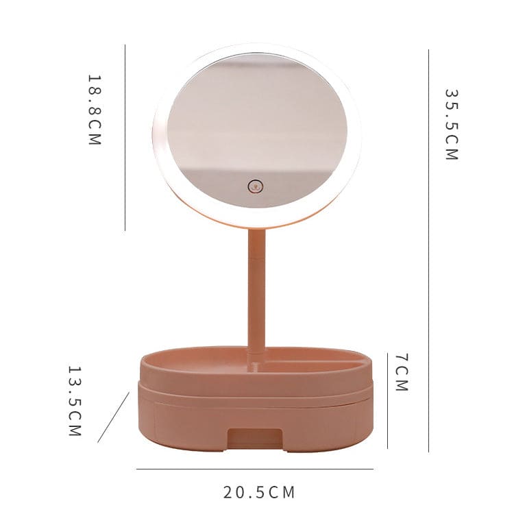 Drawer Desktop LED Mirror With Light, Touch Screen Portable Makeup Mirror, Multifunctional Cosmetic Rack Mirror, Rechargeable Mirror With Storage Tray, Vanity Mirror With Drawer, Makeup Mirror With Drawer Organizer