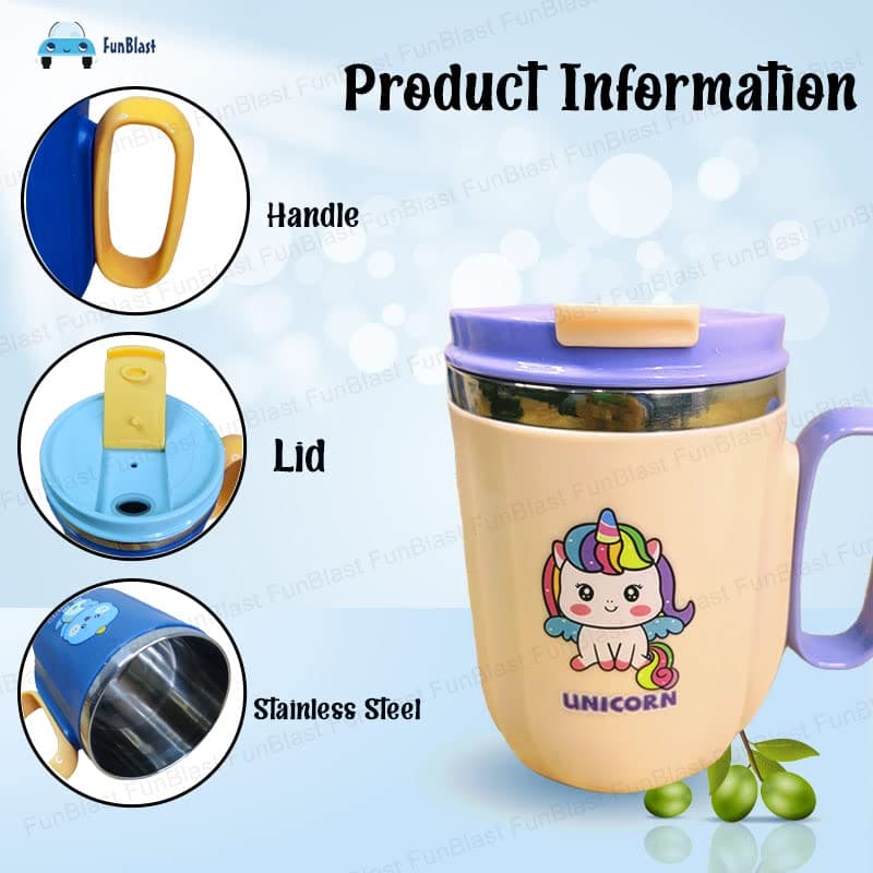 Kids Cartoon Insulated Mug, Stainless Steel Mug with Lid for Kids, Milk Drinking Mug for Kids, Insulated Vacuum Coffee Cup