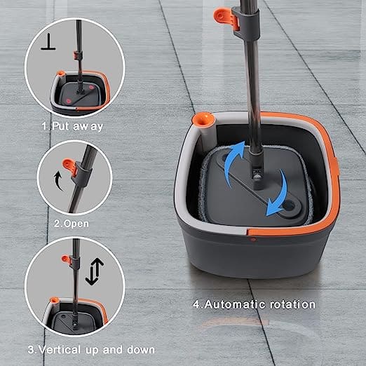 Square Bucket Mop, Double Deck Separation System Spin Mop, Hand Free Lazy Squeeze Mop, Automatic Magic Floor Mop, 360 Degree Rotating Mop, Self Wringing Flat Mop, Wet and Dry Square Mop, Multipurpose Cleaning Mop