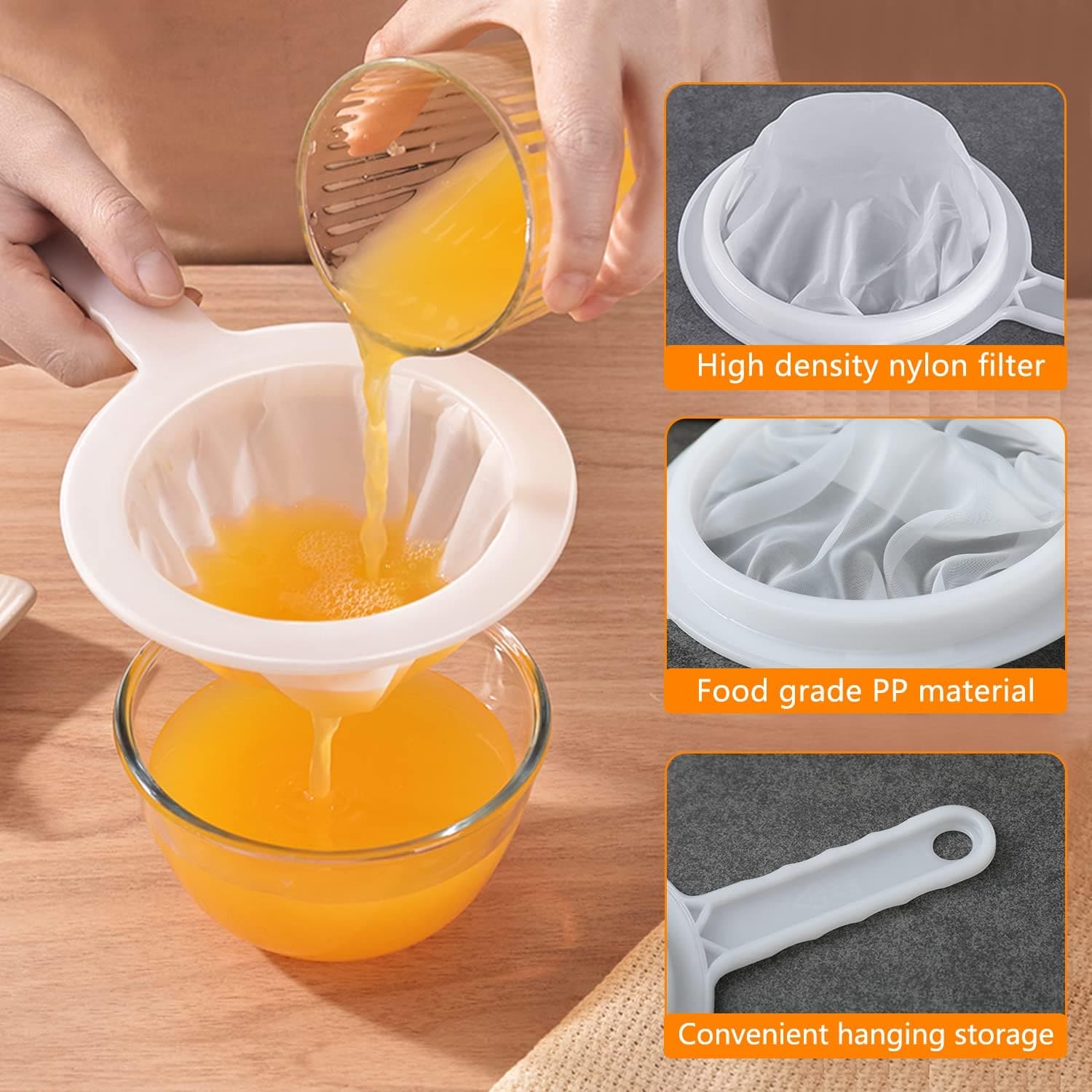 Nylon Mesh Filter, Kitchen Soybean Milk Filter, Fine Mesh Strainer, Kitchen Nylon Cheesecloths, Yogurt Mesh Sieve Filter Strainer Net, Reusable Ultra Fine Filter, Multifunctional Colander with Handle