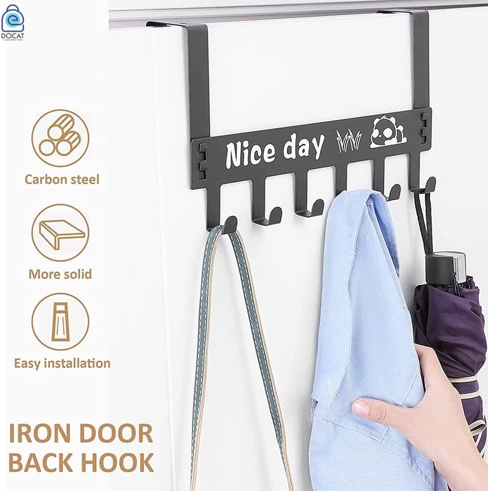 Nice Day Metal Hooks Door Hanger, 6 Hooks Detachable Hanger, Hat Clothes Bag Hanging Rack, No Drilling Bathroom Door Hanger