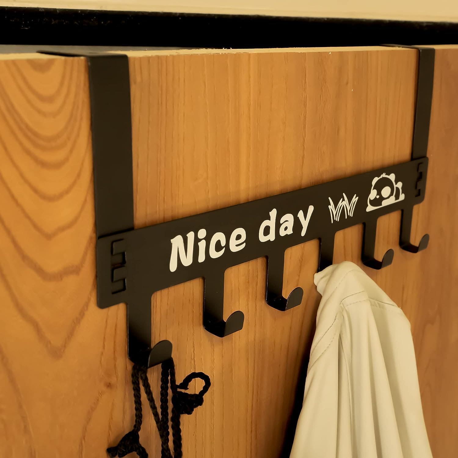 Nice Day Metal Hooks Door Hanger, 6 Hooks Detachable Hanger, Hat Clothes Bag Hanging Rack, No Drilling Bathroom Door Hanger