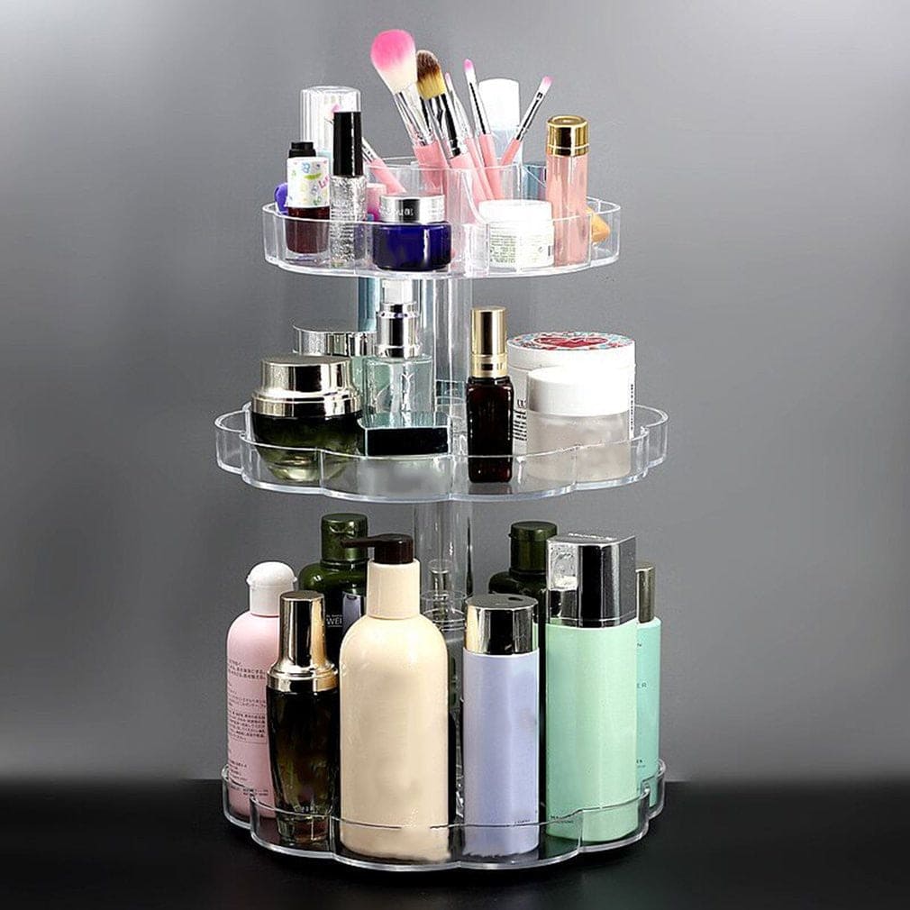 3 Layer Acrylic Blossom Makeup Organizer, Transparent 360 Rotating Cosmetic Holder, Multifunctional Cosmetic Jewellery Storage Bracket, Cosmetic Storage Countertop Organizer, Crystal Makeup Display Stand