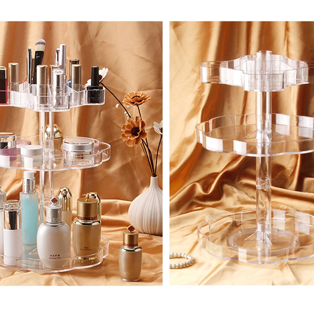 3 Layer Acrylic Blossom Makeup Organizer, Transparent 360 Rotating Cosmetic Holder, Multifunctional Cosmetic Jewellery Storage Bracket, Cosmetic Storage Countertop Organizer, Crystal Makeup Display Stand