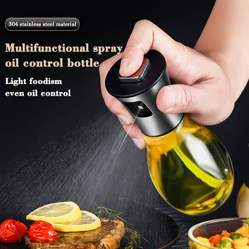 Oil Spray Pot, 200ml Cooking Oil Bottle, Stainless Steel Pump Oil Dispenser, BBQ Cookware Tool,  Leak Proof Bottles with Non Slip Handle, Automatic Cap and Stopper for Kitchen Cooking