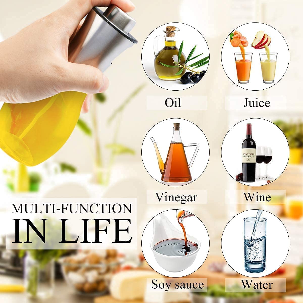 Oil Spray Pot, 200ml Cooking Oil Bottle, Stainless Steel Pump Oil Dispenser, BBQ Cookware Tool,  Leak Proof Bottles with Non Slip Handle, Automatic Cap and Stopper for Kitchen Cooking