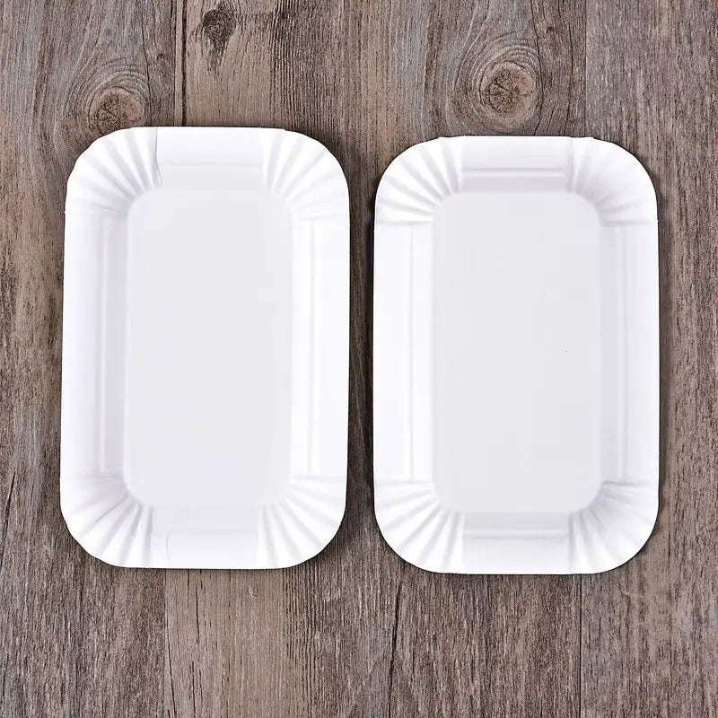 Set Of 20 Rectangular Paper Plates, Disposable Paper Trays, White Disp ...
