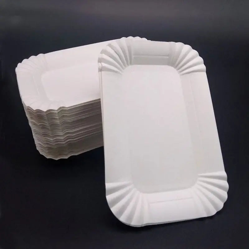 Set Of 20 Rectangular Paper Plates, Disposable Paper Trays, White Disp ...