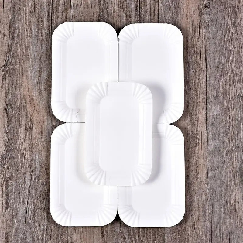 Set Of 20 Rectangular Paper Plates, Disposable Paper Trays, White Disposable Paper Bowl, For Event and Party Supplies
