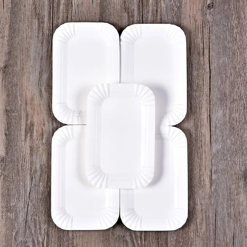 Set Of 20 Rectangular Paper Plates, Disposable Paper Trays, White Disp ...