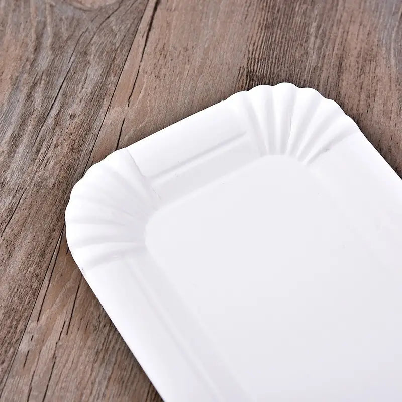 Set Of 20 Rectangular Paper Plates, Disposable Paper Trays, White Disposable Paper Bowl, For Event and Party Supplies