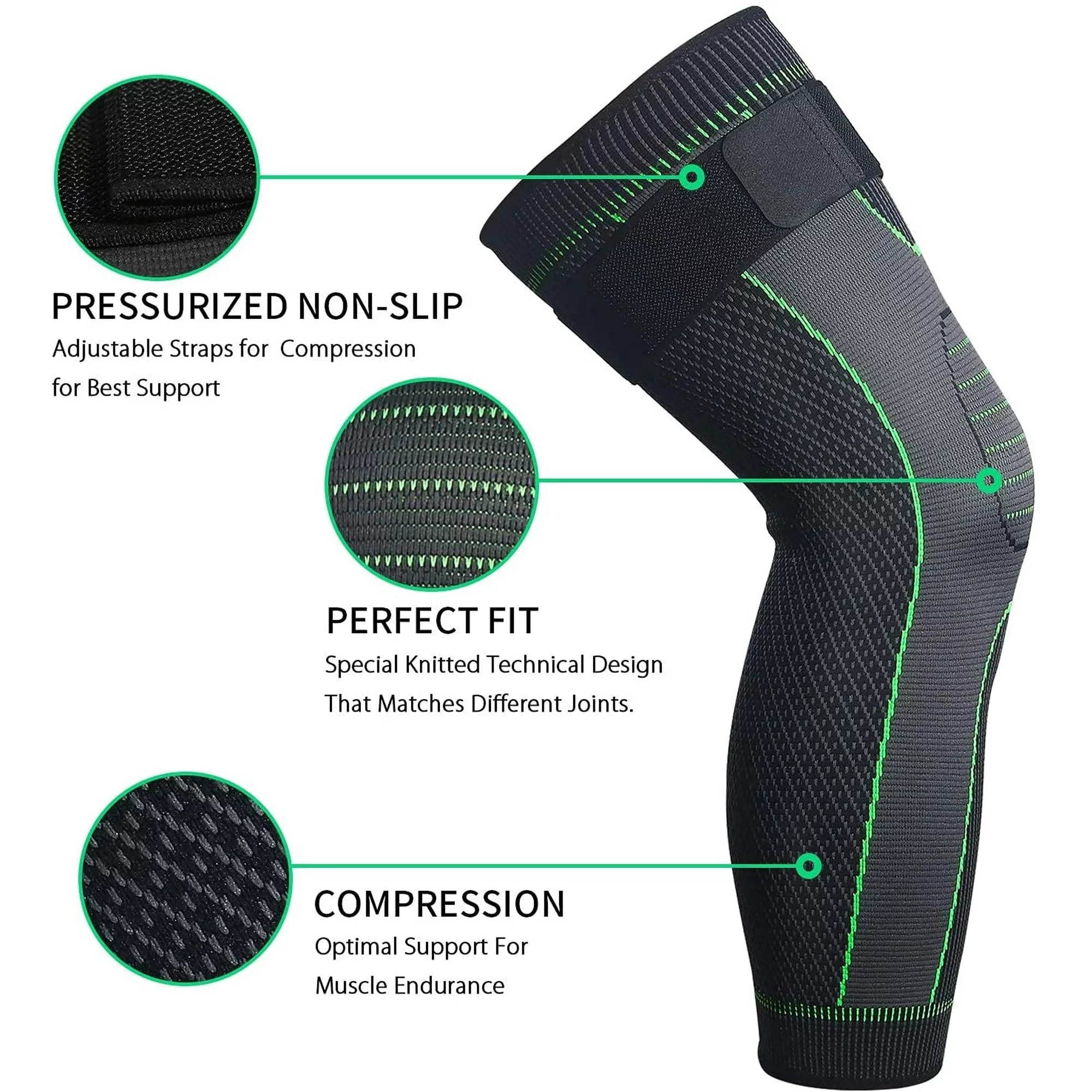 Compression Knee Pad With Strap, Long Full Legs Sleeve, Arthritis Relief Running Gym Sport Knee Pad, Elastic Long Kneepad Brace, Warm Belt Knee Massager, Leg Self Heating Support Knee Pad