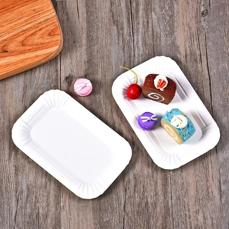Set Of 20 Rectangular Paper Plates, Disposable Paper Trays, White Disp ...