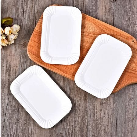 Set Of 20 Rectangular Paper Plates, Disposable Paper Trays, White Disp ...