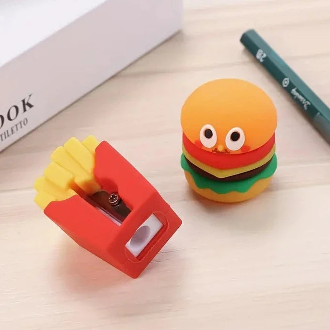 Burger Fries Pencil Sharpener, Cute Hand Mechanical Pencil Cutter, Mini Funny Expression Pencil Sharpener, Fancy Portable Pencil Sharpener