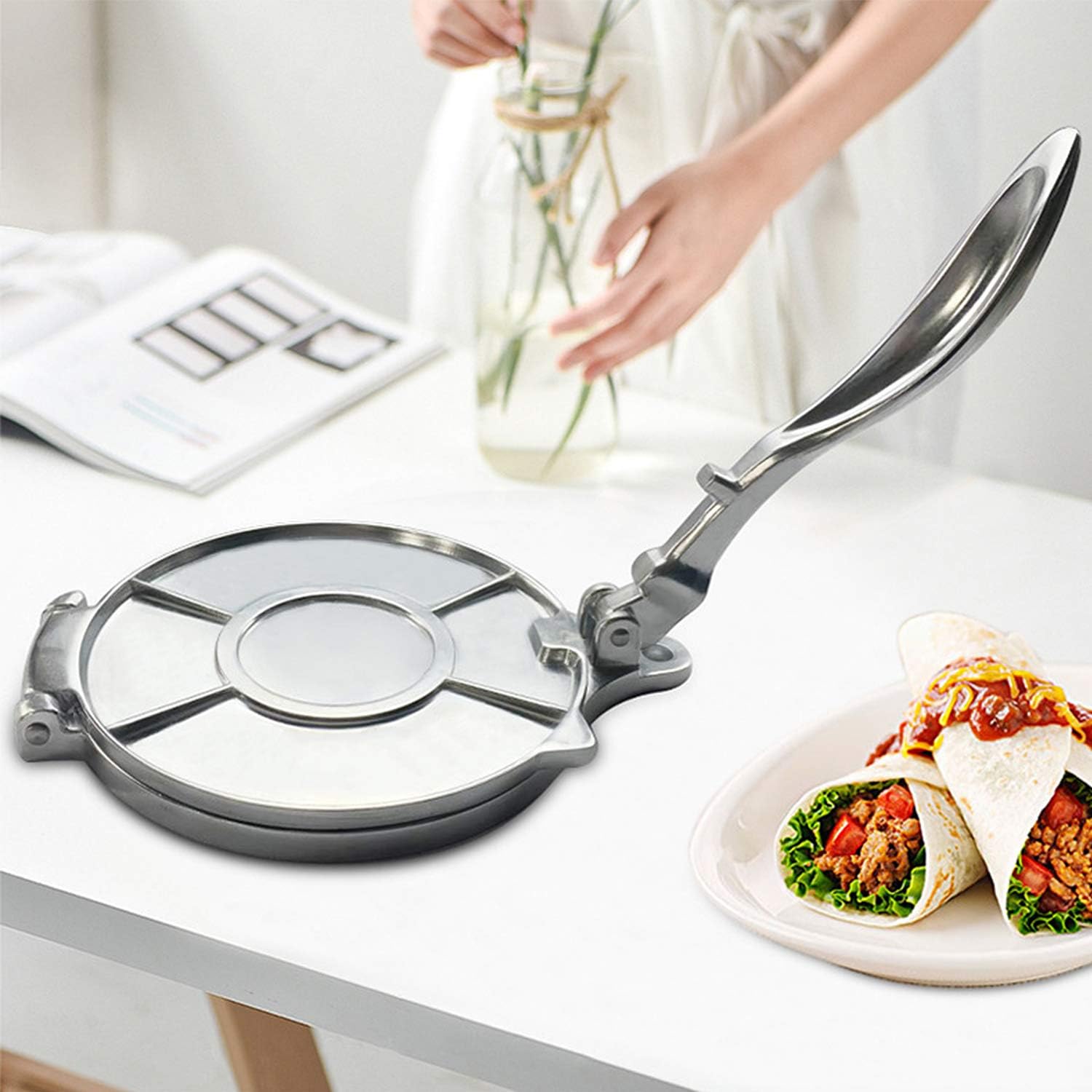 Roti Press Maker, Foldable Doughs Pressing Tool, Manual Corn Tortillas Pressing Tools, Non Stick Tortilla Pie Maker Press Pan, Foldable Durable Chapati Presser, Homemade Tortilla Pie Bakeware, Home Kitchen Cooking