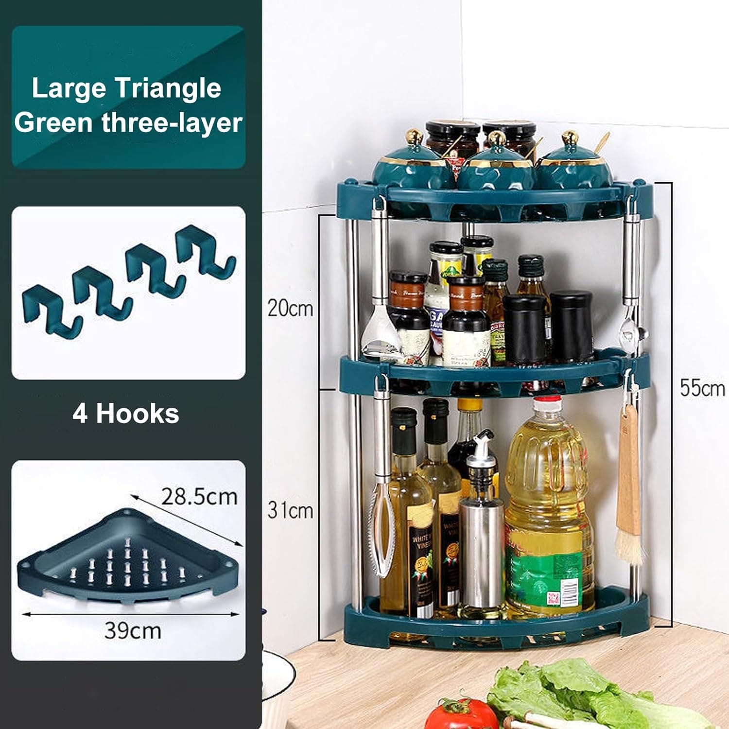 Kitchen Corner Storage Rack, Stainless Steel Kitchen Corner Shelf, Multi Layer Condiment Triangle Storage Rack, Household Triangular Shelf, Multifunctional Metal Storage Shelf