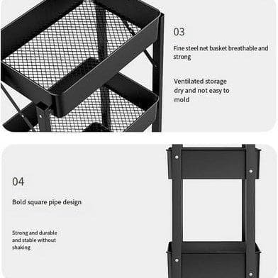 3 Tier Flexible Food Trolley, Home Snack Vegetables Storage Rack with Wheels, Multifunctional 3 Tier Storage Cart, Folding Kitchen Shelves, Plastic & Stainless Steel Storage Cart