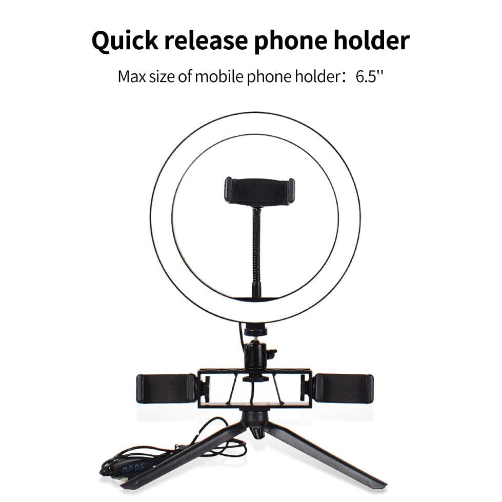 Multi Position Ring Light, Dual Mobile Clip Ring Light, Live Broadcasting Bracket Fill Selfie Ring Light with Tripod Stand, Phone Clamp Fill Lights Supplies, Stabilizer Clip Phone Bracket