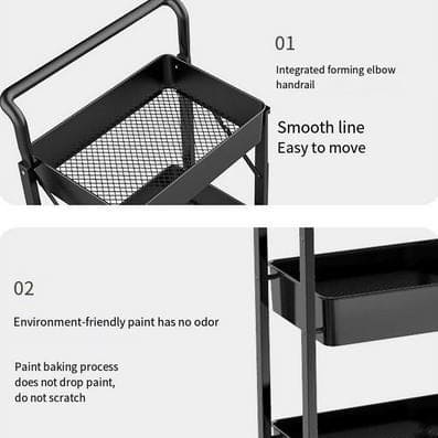 3 Tier Flexible Food Trolley, Home Snack Vegetables Storage Rack with Wheels, Multifunctional 3 Tier Storage Cart, Folding Kitchen Shelves, Plastic & Stainless Steel Storage Cart