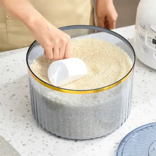 Luxury Sealed Rice Bucket, 10kg Kitchen Storage Organizer, Transparent Cotton Swab Jar, Multifunctional Food Storage Jar