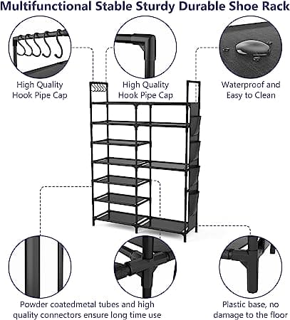 Multifunctional Storage Organizer, Standing Shoe Tower Racks, Cupboard Space Saving Shoe Stand, 7 Tier Shoe Rack for Entryway, Metal Shoe Organizer for Entryway Closet, Stackable Shoe Boots Storage Cabinet With Hooks