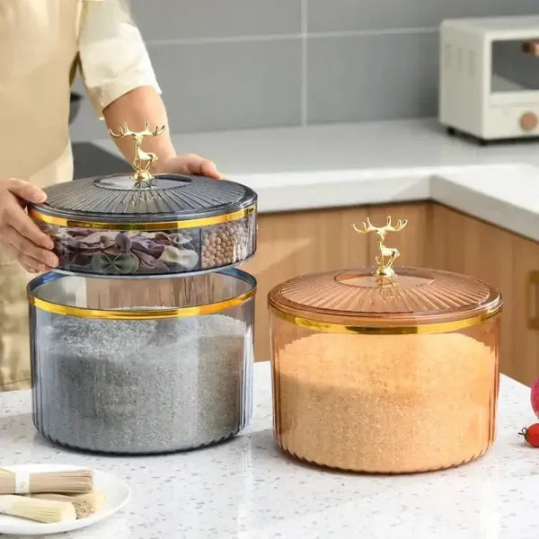 Luxury Sealed Rice Bucket, 10kg Kitchen Storage Organizer, Transparent Cotton Swab Jar, Multifunctional Food Storage Jar