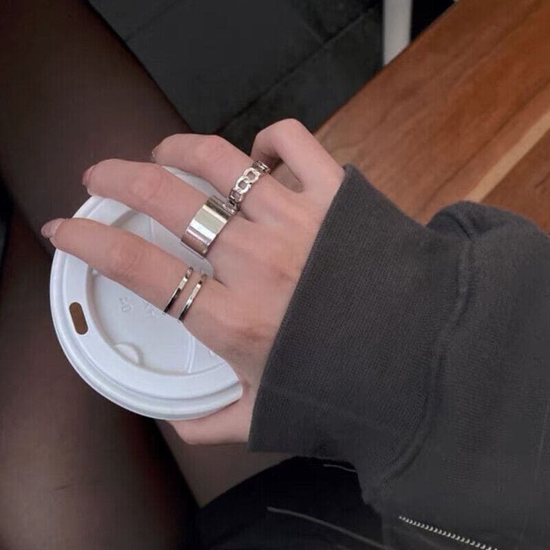 Set Of 3 Metal Alloy Hollow Opening Ring, Silver Adjustable Wide Rings, Simple Fashion Finger Rings Jewellery