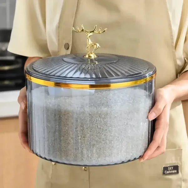 Luxury Sealed Rice Bucket, 10kg Kitchen Storage Organizer, Transparent Cotton Swab Jar, Multifunctional Food Storage Jar