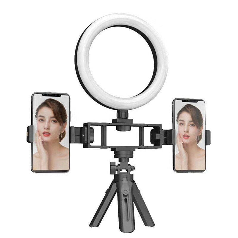 Multi Position Ring Light, Dual Mobile Clip Ring Light, Live Broadcasting Bracket Fill Selfie Ring Light with Tripod Stand, Phone Clamp Fill Lights Supplies, Stabilizer Clip Phone Bracket