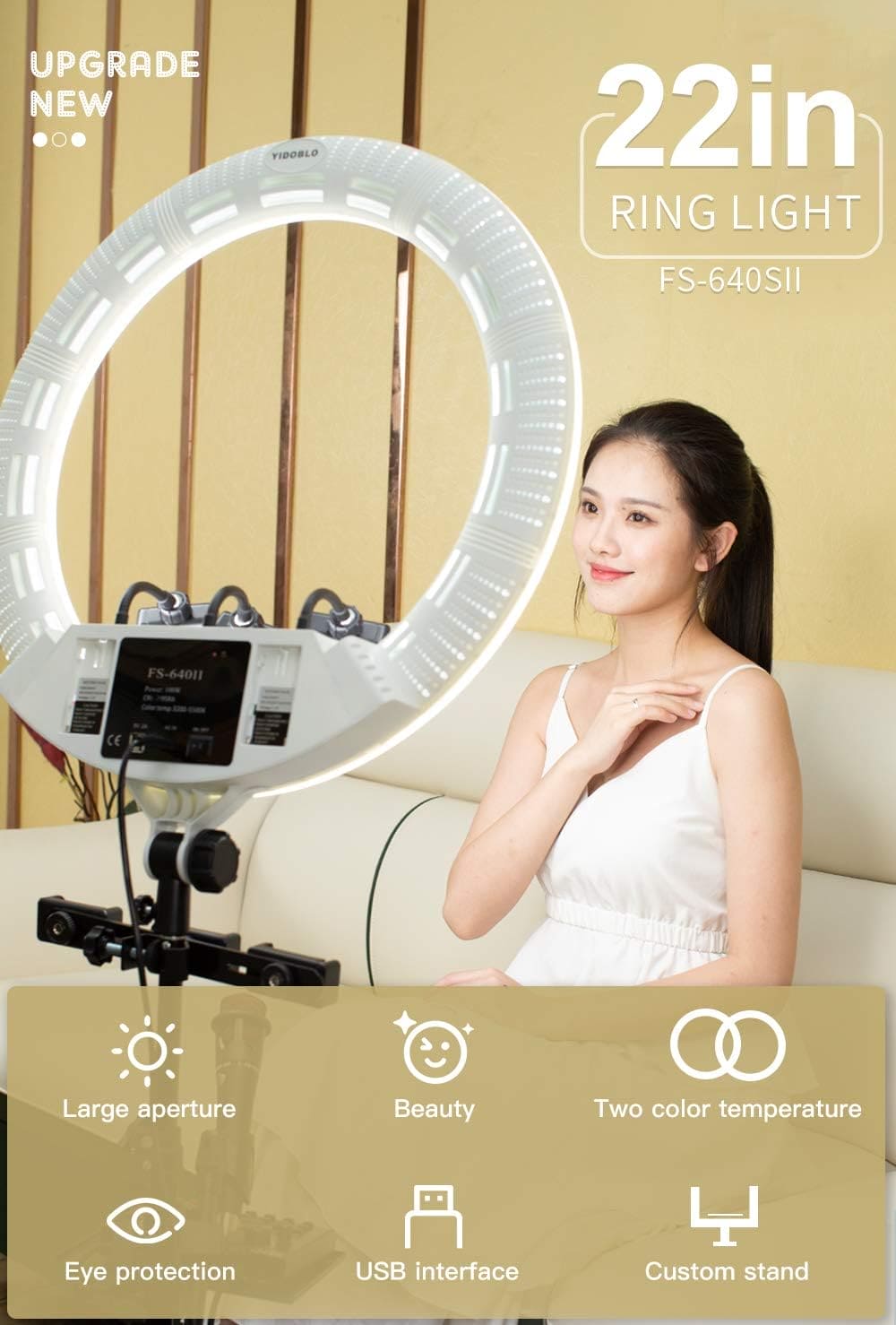 Professional Ring Light, 22inch Led Ring Lamp, Photographic Tiktok Lamp, Beauty Selfie Led Digital Ring Light, Photography Lighting with RC for Selfie YouTube Live Streaming