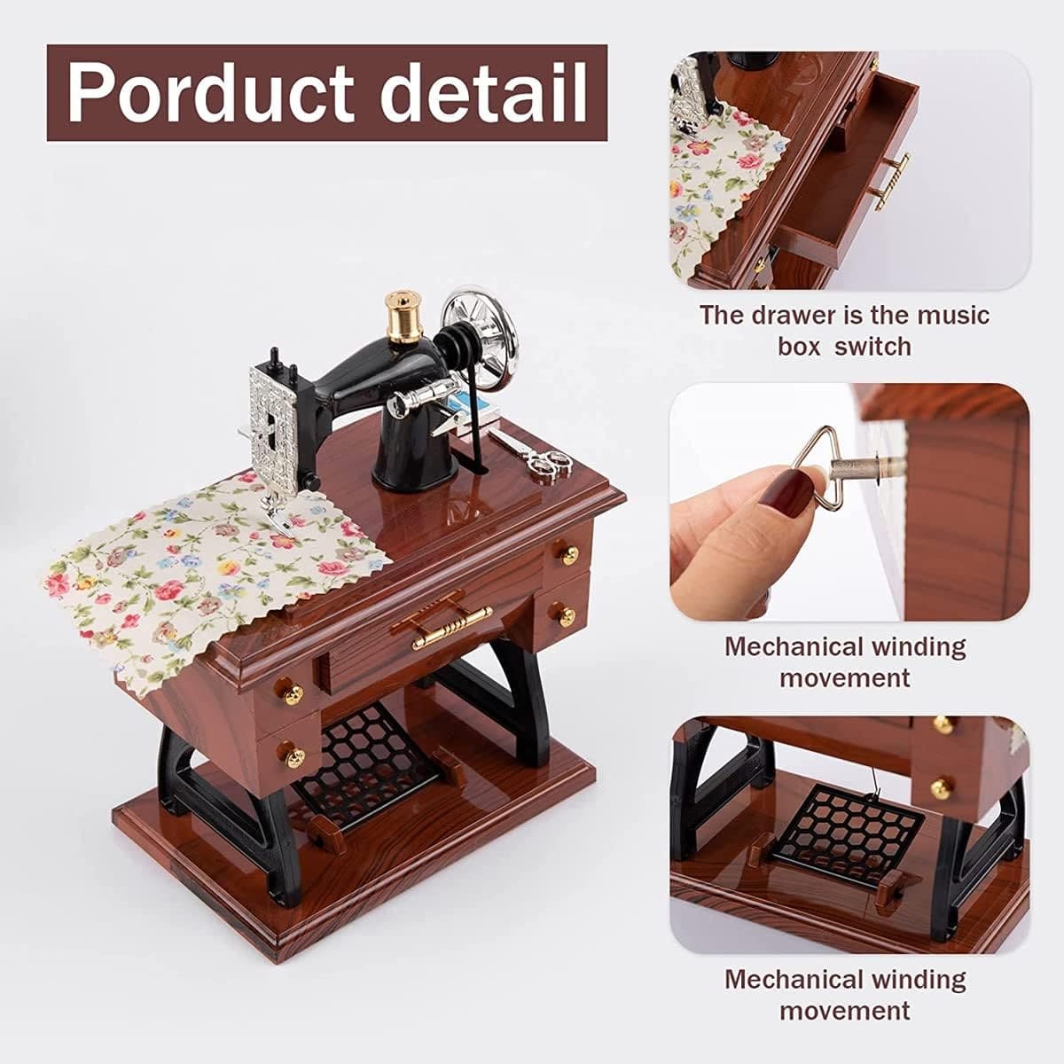 Sewing Machine Music Box, Vintage Mini Music Box, Musical Singer Case Home Classic Pedal Sewing Machine, Table Decor Musical Toy, Musical Box With Retro Craft, Stylish Music Box, Kids Retro Music Boxk