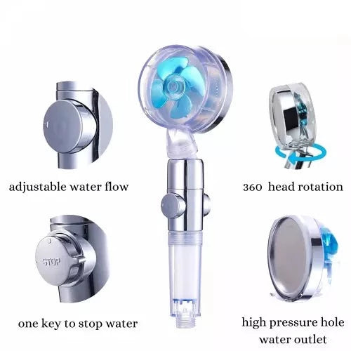 Propeller Shower Head, Bathroom Turbo Fan Shower, Adjustable Handheld Shower Head, 360°Turbo Fan Shower With Filters, Vortex Shower Head, Hydro Jet Shower Head, Fan Shower Head, Propeller Driven Handheld Shower Head with Filter