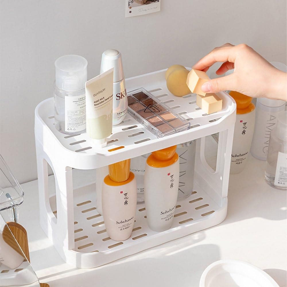 Plastic Desk Shelf, Multifunctional Double Layer Shelve, Multipurpose Kitchen Bathroom Standing Slim Rack, Vertical  Bathroom Countertop Organizer, Countertop Corner Storage Rack