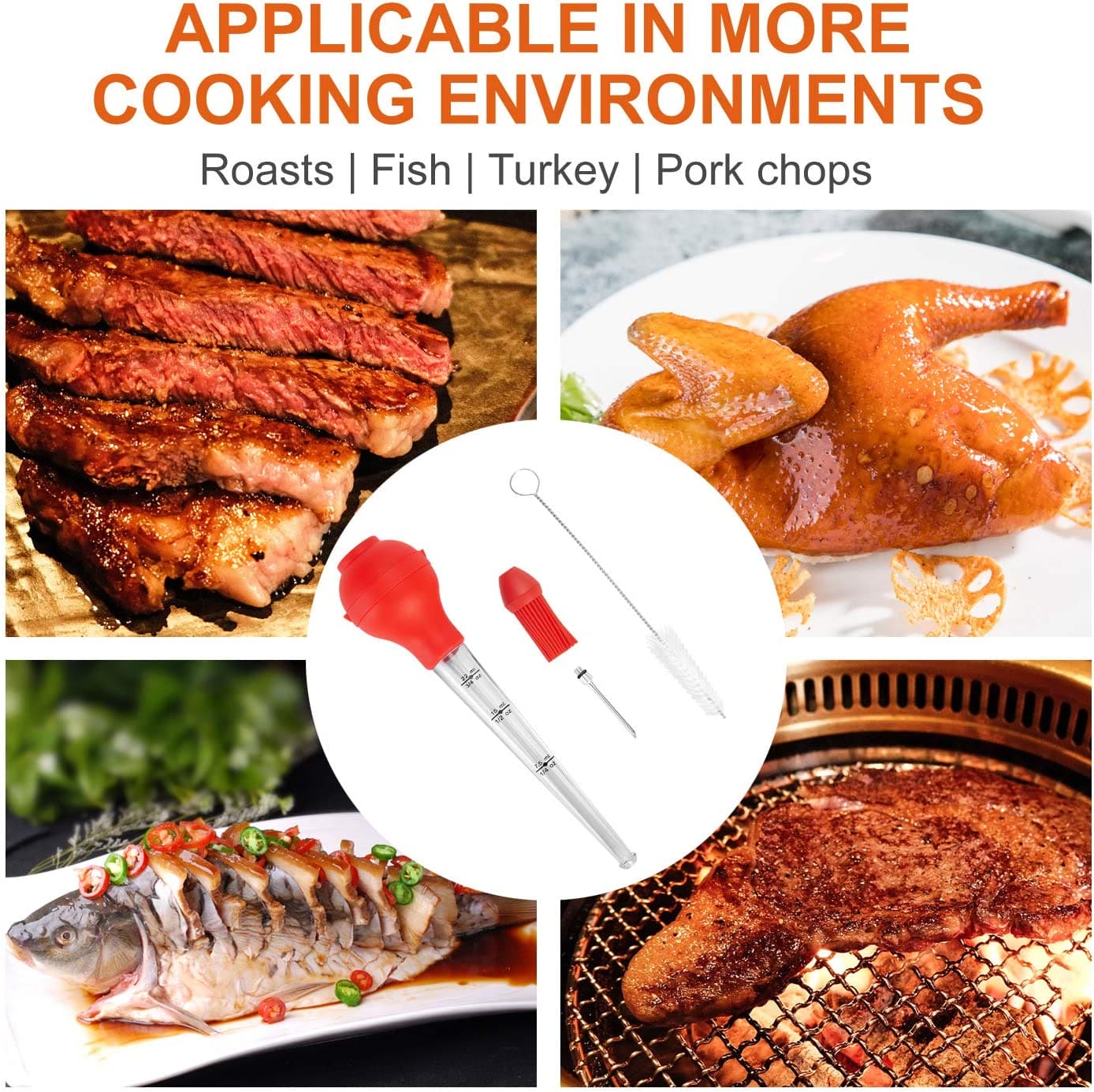 Injector Cooking Meat Flavor Injector, Silicon BBQ Baster Syringe, Food Flavor Injector ...