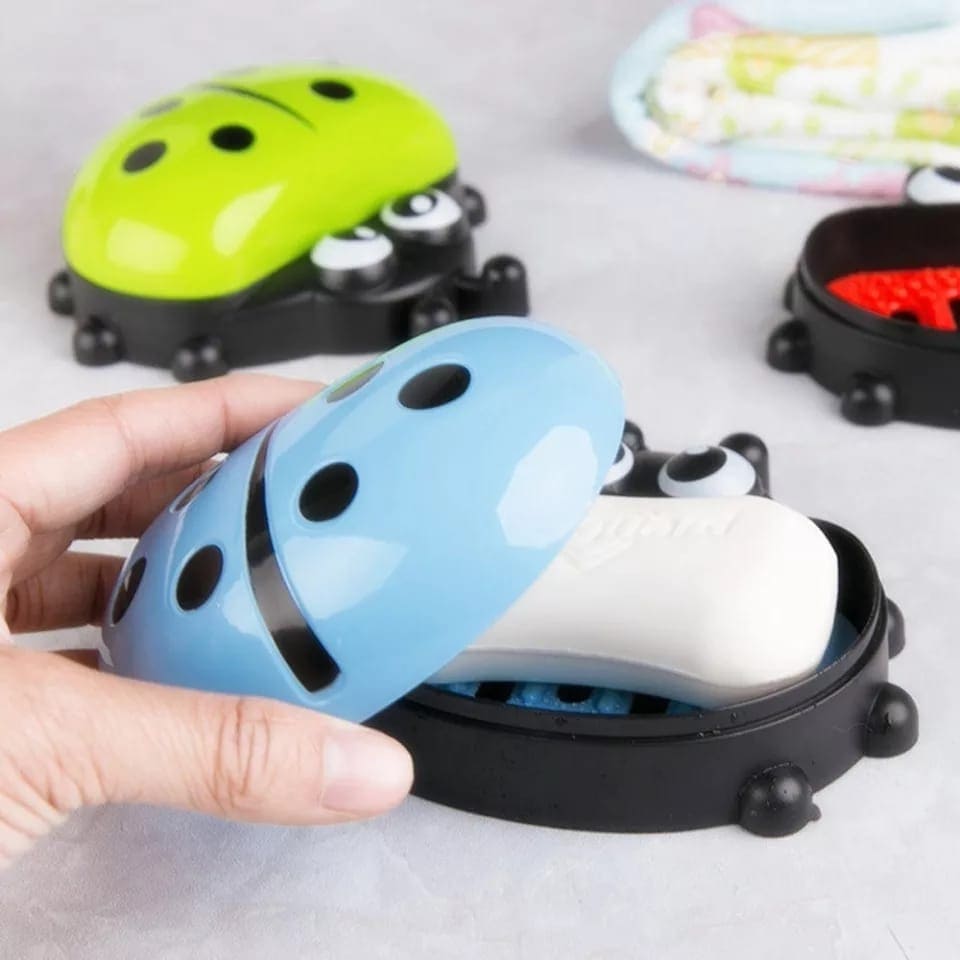 Ladybug Soap Box With Cover, Cartoon Soap Dish Organizer, Double Layer Drain Compartment Soap Tray, Multifunctional Storage Box, Kitchen Bathroom Soap Box