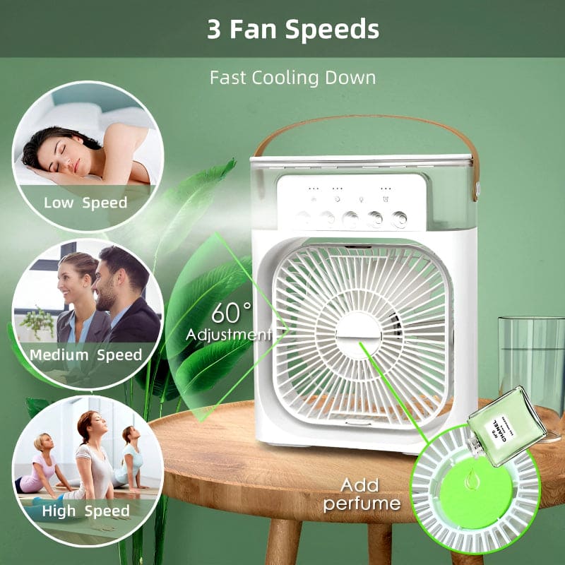 Humidifier Cooling Fan, Personal USB Air Cooler Fan, Mini Air Freshener Cooling Fan, Water Mist Humidification Fan, 3 In 1 Portable Fan Air Conditioner, Desktop Electric Fan Air Cooler, 7 Colors LED Light Humidifier, USB Powered Mini AC