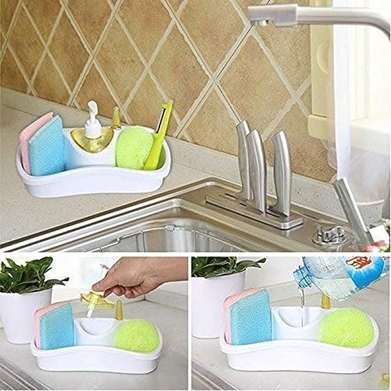 Snip Soap Dispenser With Sponge Holder, Dish Washing Soap Dispenser, Multi Utility Soap Sponge Storage for Bathroom Kitchen Basin, Titiz Soap Dispenser with Sponge Holder