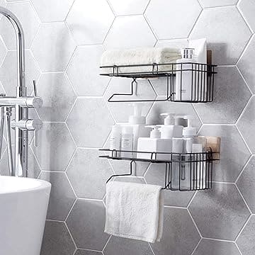 Corner Storage Caddy Basket, Kitchen Bathroom Magic Hanging Rack, Self Adhesive Wardrobe Hanging Organizer, Metal Wall Mounted Storage Shelf With Towel Hanging Rack, Home Kitchen Bathroom Wall Hanging Shelves