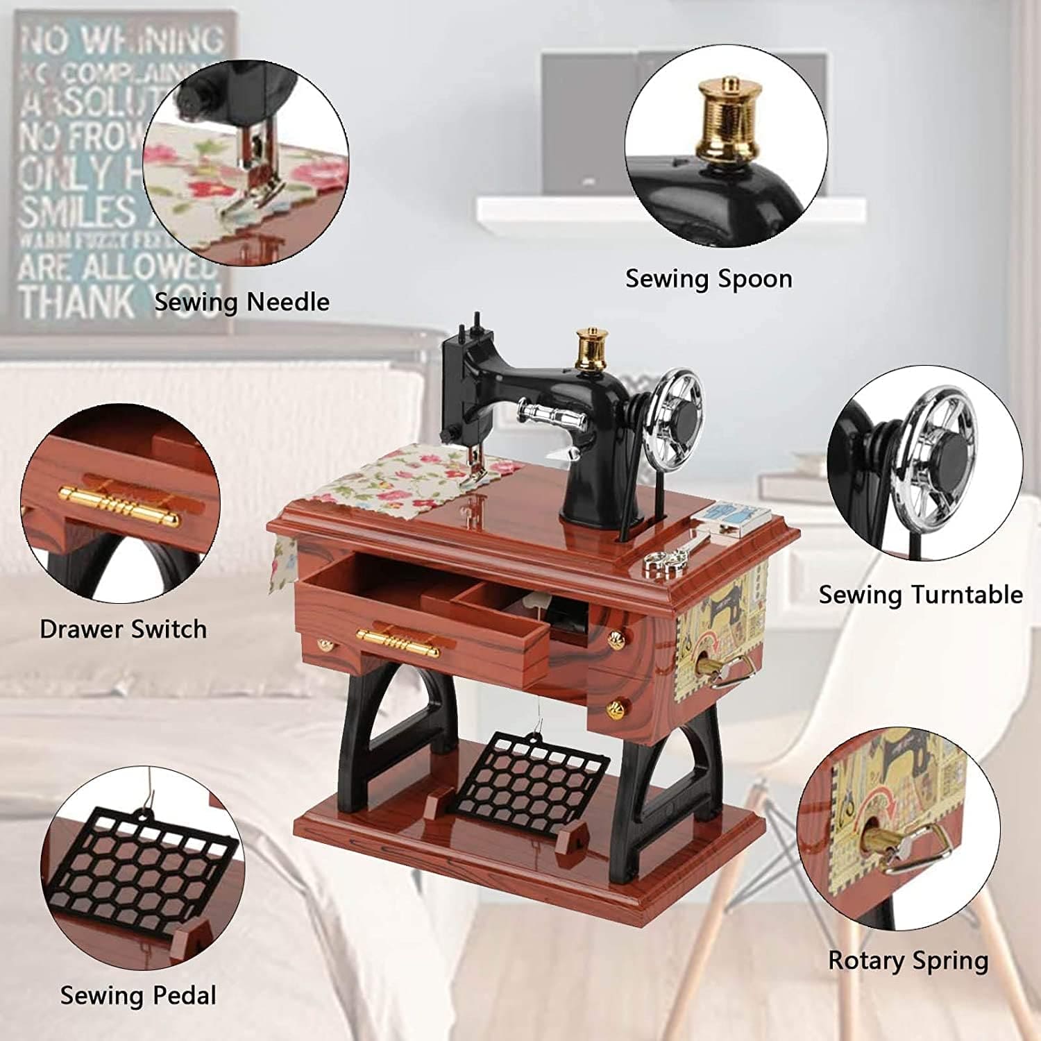 Sewing Machine Music Box, Vintage Mini Music Box, Musical Singer Case Home Classic Pedal Sewing Machine, Table Decor Musical Toy, Musical Box With Retro Craft, Stylish Music Box, Kids Retro Music Boxk