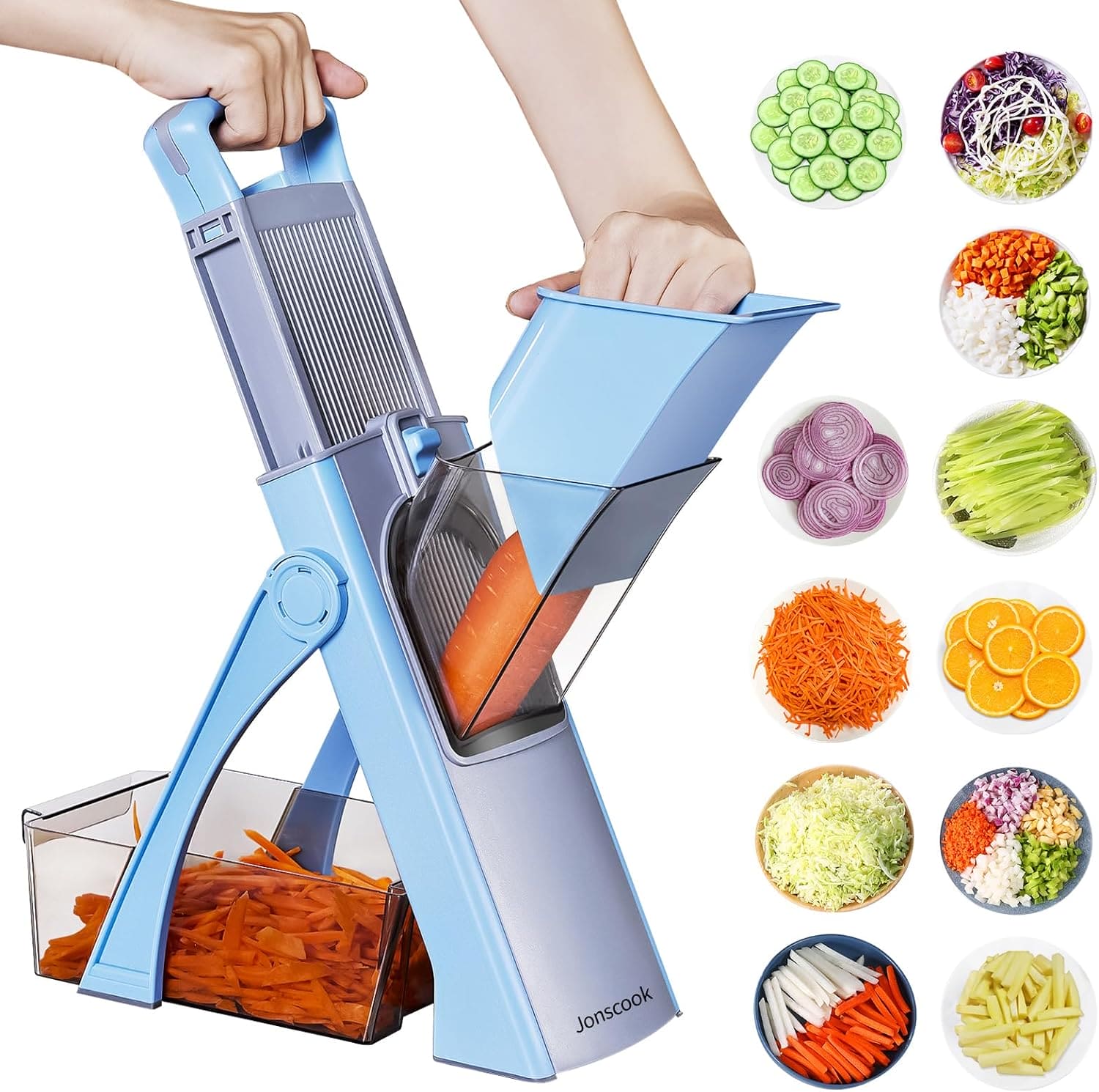 Manual Knob Slicer, Foldable Vegetable Slicer Chopper Cutter, 5 In 1 Large Capacity Mandoliner Slicer, Vegetable Chopper with Adjustable Coarseness, Manual Shredding Machine