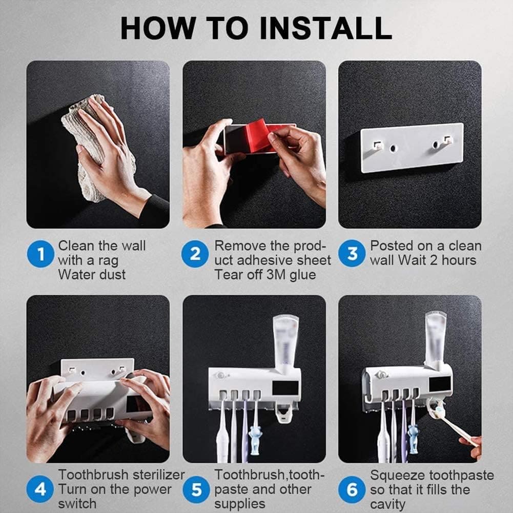 Smart UV Toothbrush Sterilizer, Ultraviolet Light Toothbrush Sterilizer, Automatic Toothpaste Squeezer Dispenser, Wall Mount Toothpaste Dispenser Home Bathroom Accessories, Electric Toothbrush Holder With Toothpaste Dispenser
