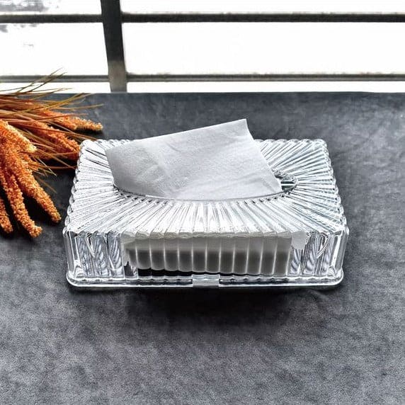 Strip Napkin Holder, Fancy Tissue Box Holder, Swirl Rectangular Acrylic Clear Plastic Tissue Holder